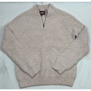 NEW ALESBURY Paxton Mens L Quarter Zip Chunky Knit Sweater Oatmeal/ Pale Pink